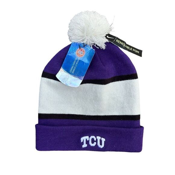 Nike Men's Purple TCU Horned Frogs Knit Beanie with Removable Pom - Picture 1 of 2